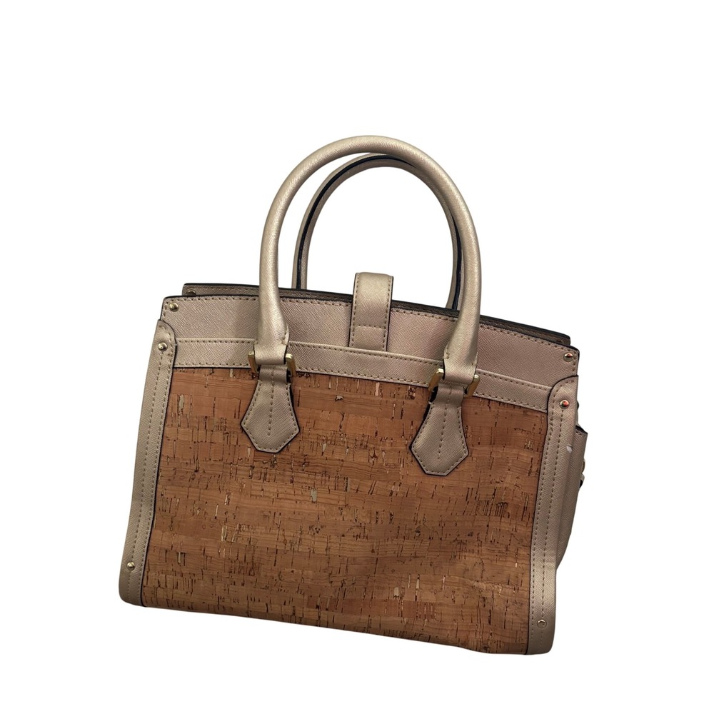 Calvin‎ Klein Satchel Bag Womens Medium Gold Cork Saffiano Trim Satchel - Picture 2 of 12
